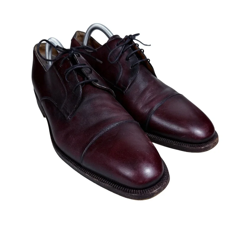 Moreschi Derby Shoes Mens 11 Burgundy Leather Cap Toe Lace Up Made in Italy